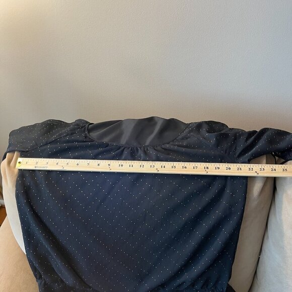 ELLE Blouse Dot Details Sheer Sleeves Scoop Neckline Tie Hem Black & Bronze L - Picture 11 of 14